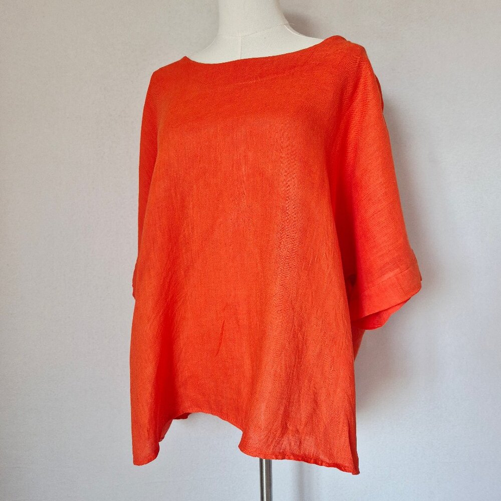 J S Millenium Made in Italy Linen Lagenlook Boxy Popover Top Orange Bust 54" O/S